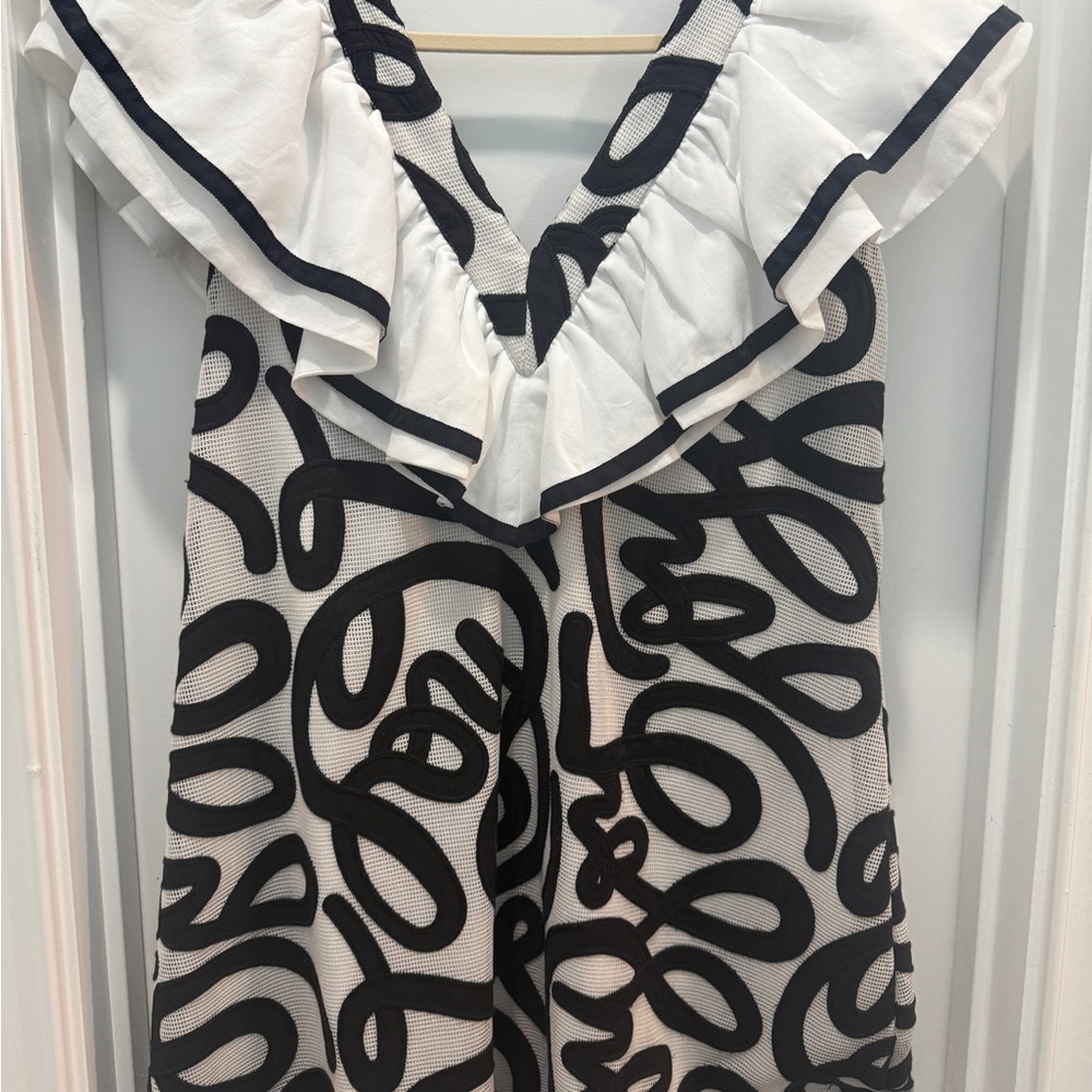 EMILY MCCARTHY Black and  White Ruffle Dress size L NWOT